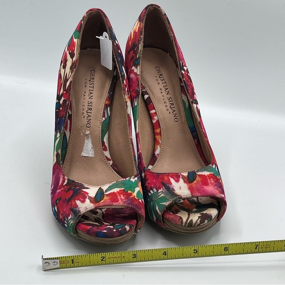 Christian Siriano Women's Colorful Floral Peep Toe Heels
